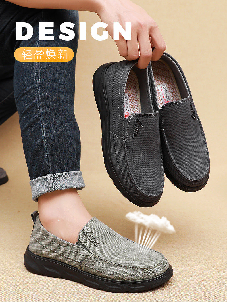 Old Beijing Cloth Shoes for Men, Soft-Soled, Comfortable Dad Shoes, Middle-Aged and Elderly Non-Slip Breathable Casual Walking Shoes for Men