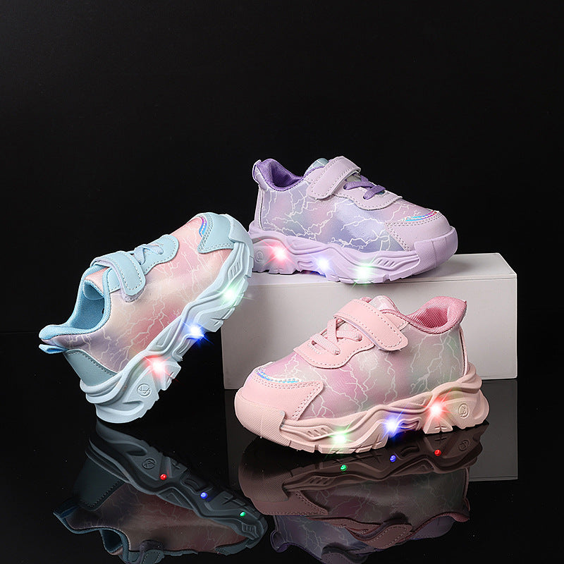 Spring and Autumn New Girls' Sports Shoes Light-Up Cartoon Shoes