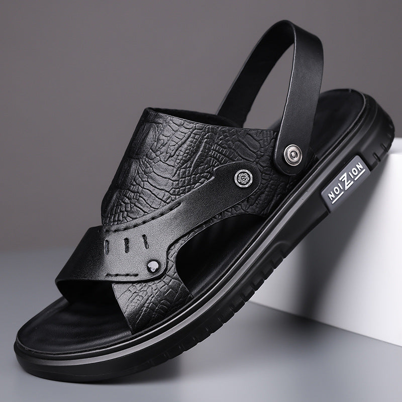 Men's Sandals 2025 New Summer Soft Sole Leather Sandals Anti-Slip Beach Shoes Dual-Purpose Outerwear Sandals and Slippers for Men