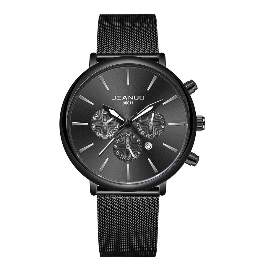 Men's Mesh Band Watch Fashion Calendar Quartz Watch Business Casual Business Men's Cool Blue Watch