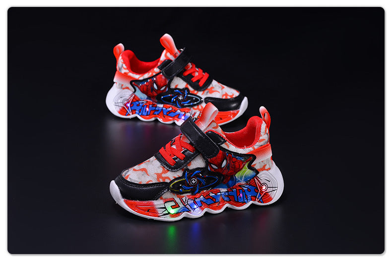 Boys' sneaker 2025 Spring and Summer Breathable Children's Mesh Lights Running Shoes Little Boy's Cartoon Luminous Children's Shoes Trendy