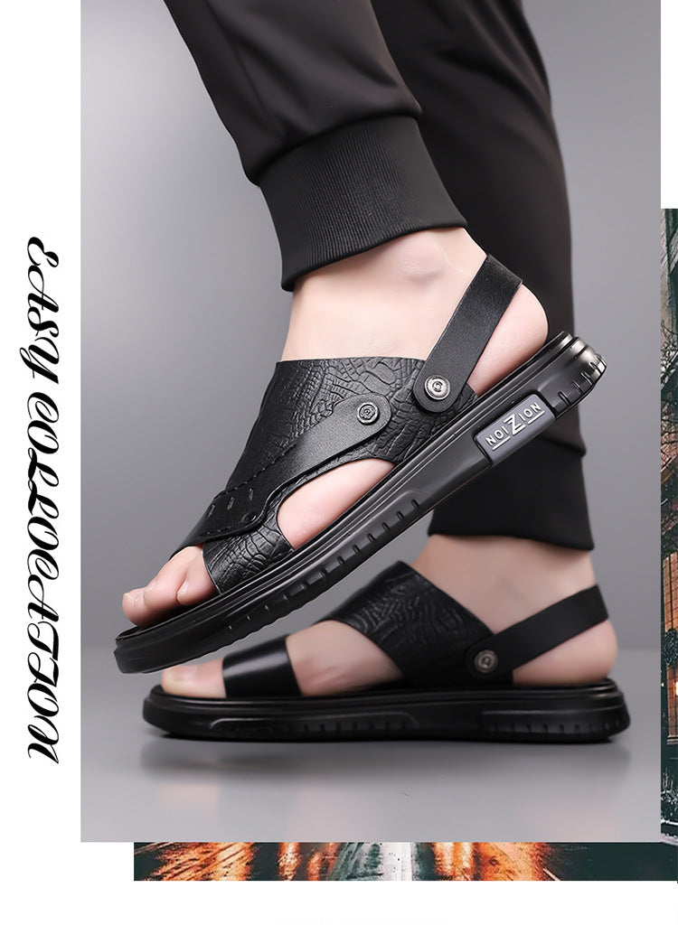 Men's Sandals 2025 New Summer Soft Sole Leather Sandals Anti-Slip Beach Shoes Dual-Purpose Outerwear Sandals and Slippers for Men