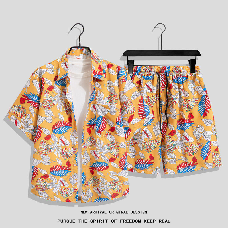 Men's Ins Summer Loose Short-Sleeved Shorts Suit Trendy and Handsome Beach Floral Couple Clothes Hawaiian Style Shirt