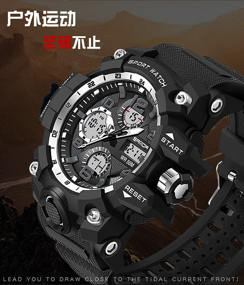 Sanda Hot-Selling Watch Korean Version Student Party Multi-Functional Waterproof Alarm Clock Electronic Watch Cool Dual Display Luminous Sports Watch