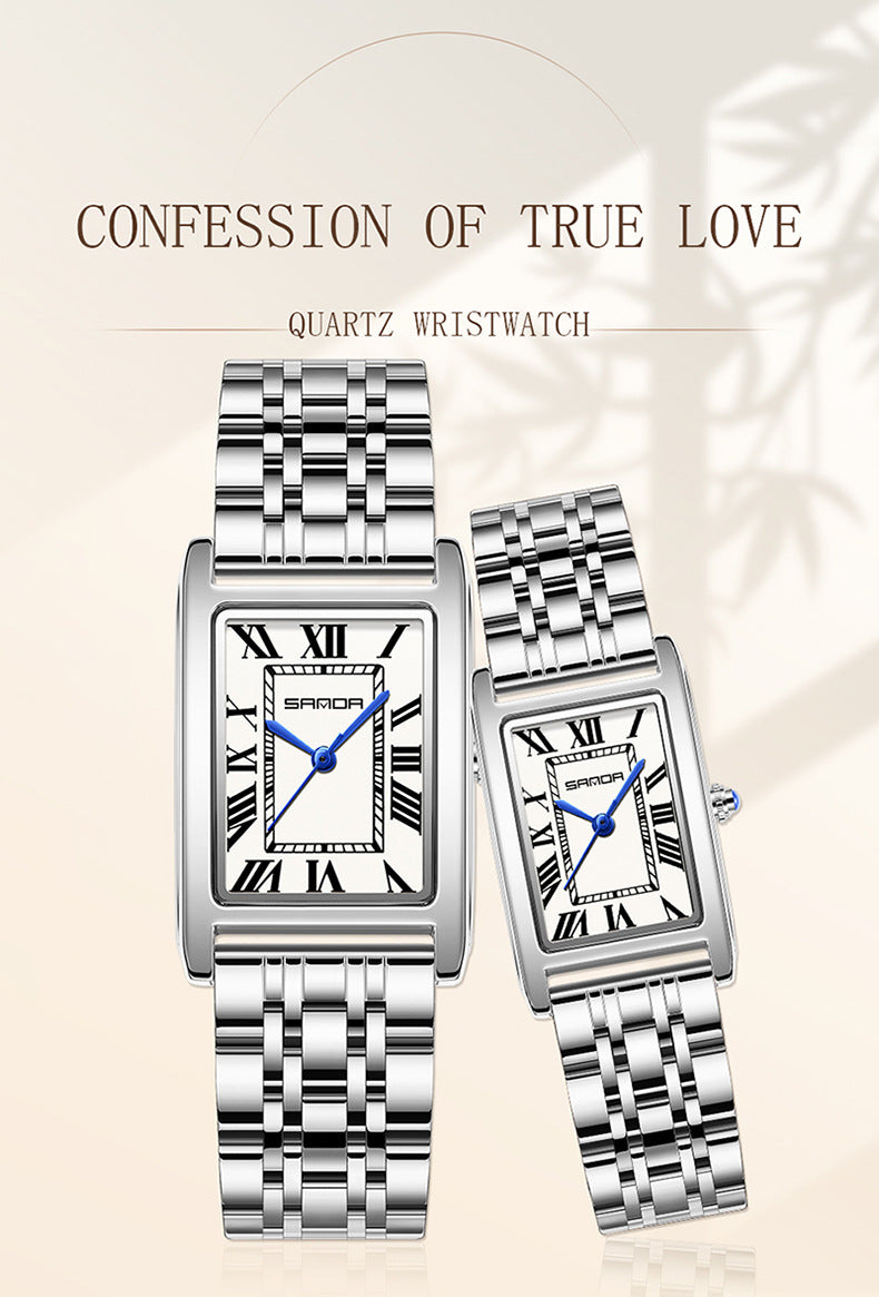 Sanda Live Hot Couple Watch Vintage Square Quartz Watch Waterproof Roman Scale Men's and Women's Watches