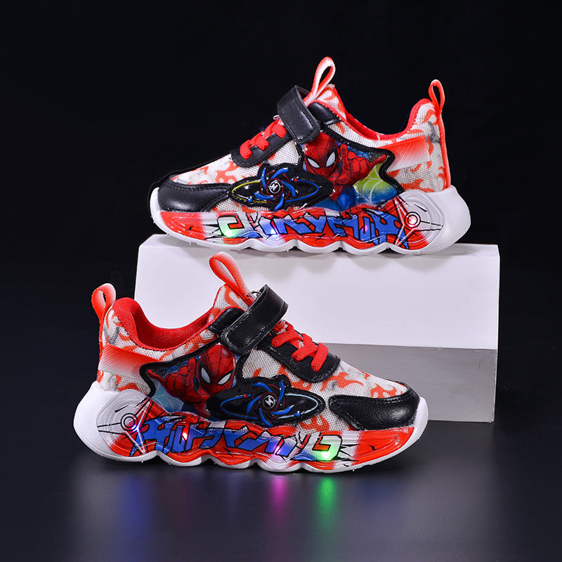 Boys' sneaker 2025 Spring and Summer Breathable Children's Mesh Lights Running Shoes Little Boy's Cartoon Luminous Children's Shoes Trendy