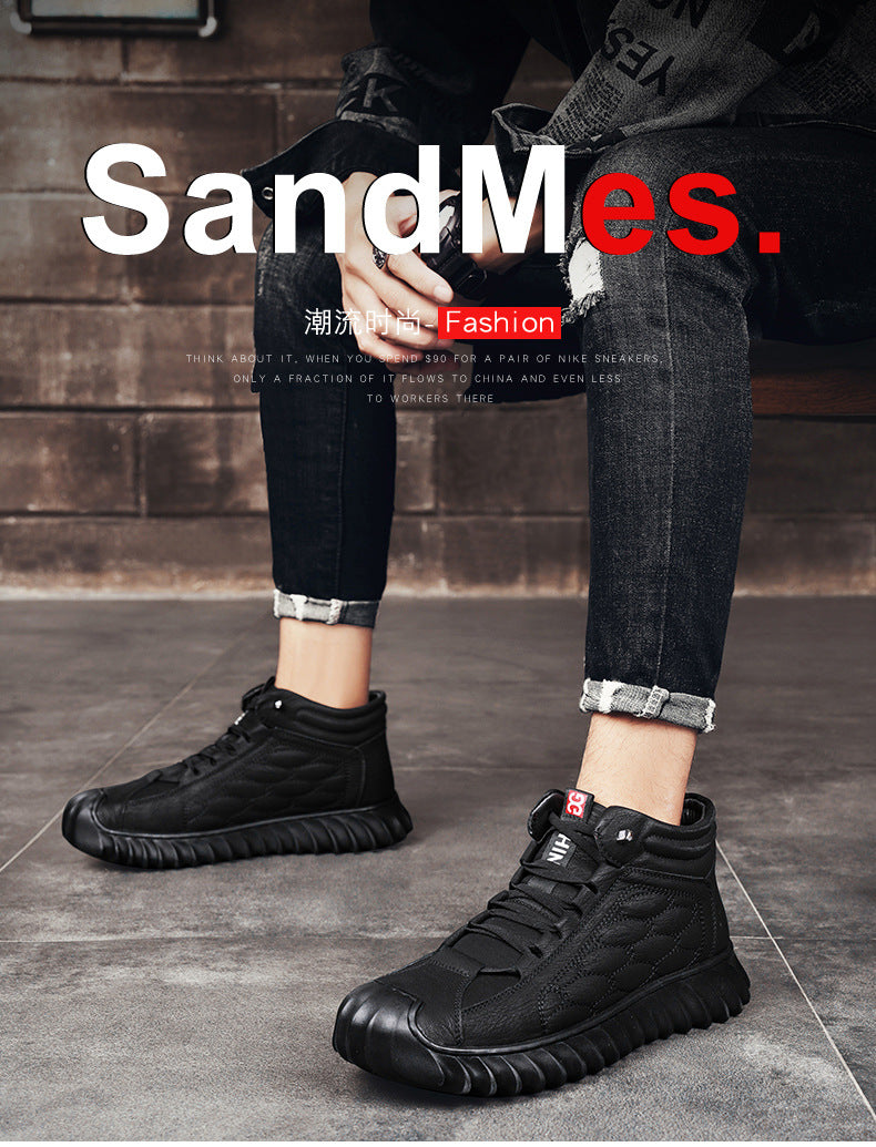 Men's Shoes 2024 New Winter Large Cotton Shoes Men's fleece-lined Warm Fur One Non-slip Dad's Cotton Leather Shoes High-top Shoes