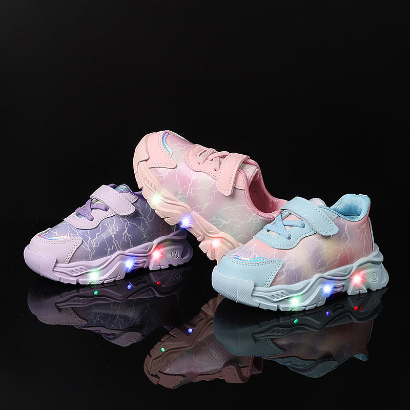 Spring and Autumn New Girls' Sports Shoes Light-Up Cartoon Shoes