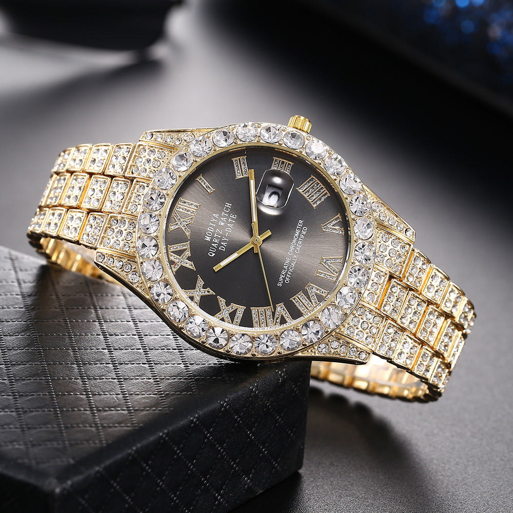 Diamond-Encrusted Watches,🔥🔥🔥🔥 Diamond-Shaped Cuban Bracelets and Necklaces, Three-Piece Set