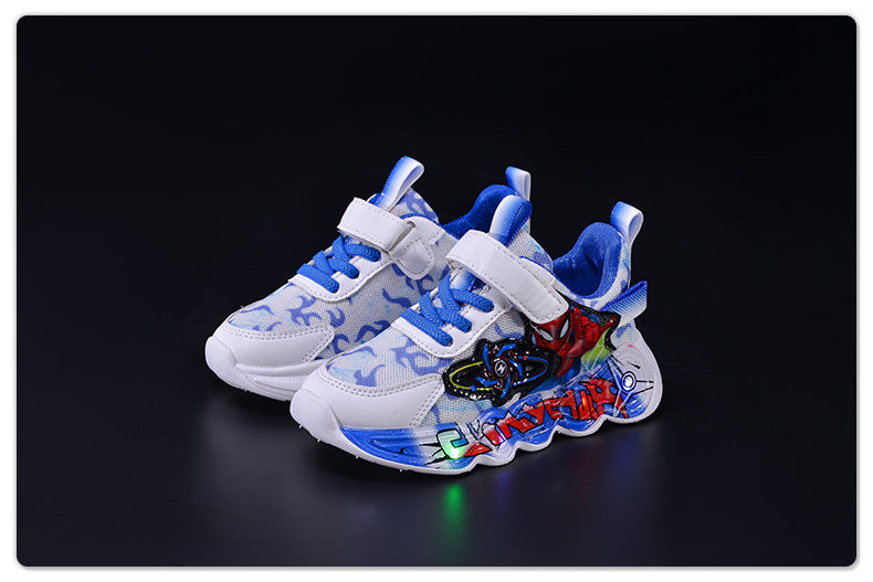 Boys' sneaker 2025 Spring and Summer Breathable Children's Mesh Lights Running Shoes Little Boy's Cartoon Luminous Children's Shoes Trendy