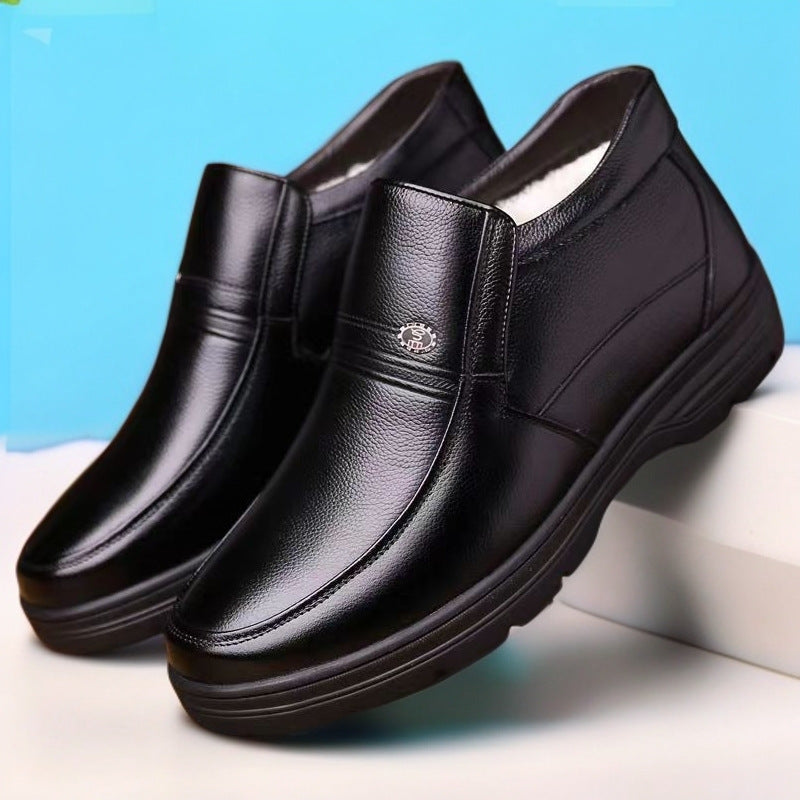 2025 New Dad Shoes Non-Slip Elderly Leather Shoes High-Top Cotton Shoes Men's Winter Middle-Aged and Elderly Winter Warm Cotton Boots