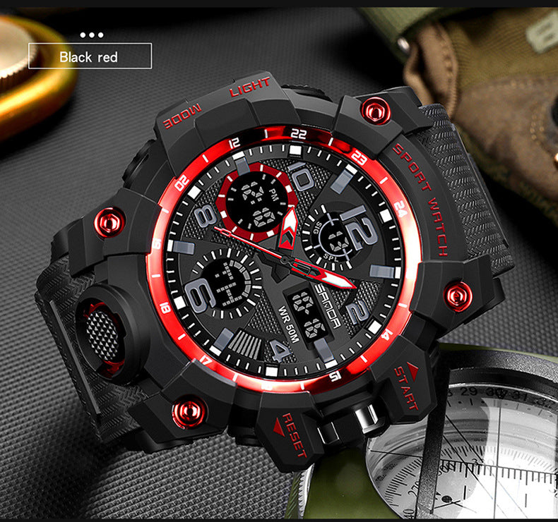 Sanda Hot-Selling Watch Korean Version Student Party Multi-Functional Waterproof Alarm Clock Electronic Watch Cool Dual Display Luminous Sports Watch