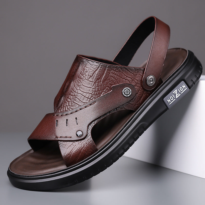 Men's Sandals 2025 New Summer Soft Sole Leather Sandals Anti-Slip Beach Shoes Dual-Purpose Outerwear Sandals and Slippers for Men