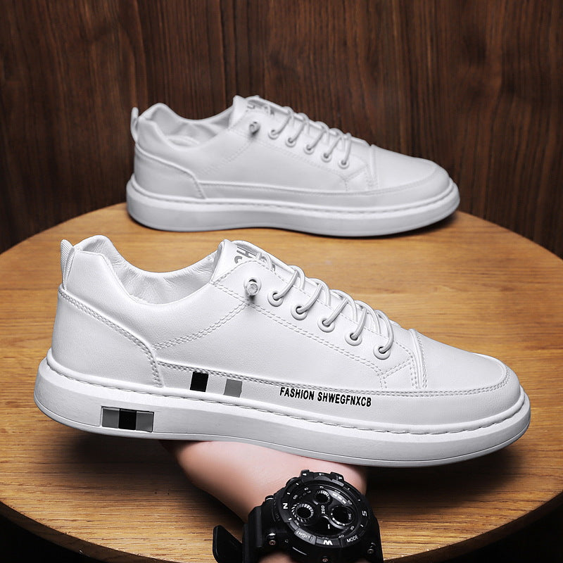 Breathable White Shoes for Men 2024 New Korean Style Trendy Casual Men's Trendy Shoes White Shoes Leather Panel Shoes Spring Live Broadcast
