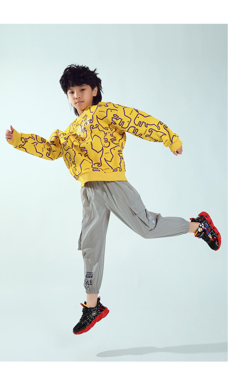 Boys' Shoes Anti-Slip Mid-Leat Running Shoes Leather with Lights Spider-Man Children's Sports Shoes Autumn Lightweight