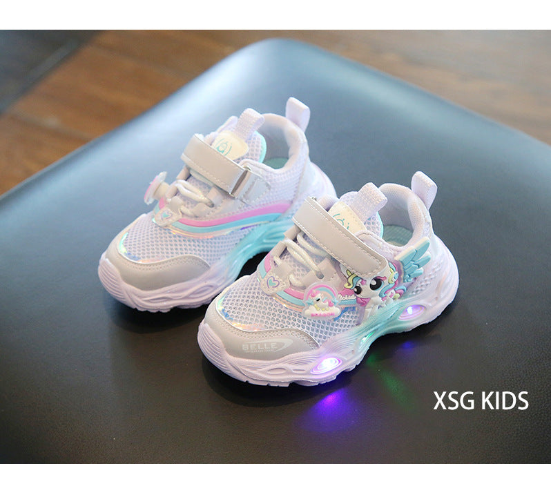 girls shoes with lights cartoon mesh fashion hook and loop sneaker for children
