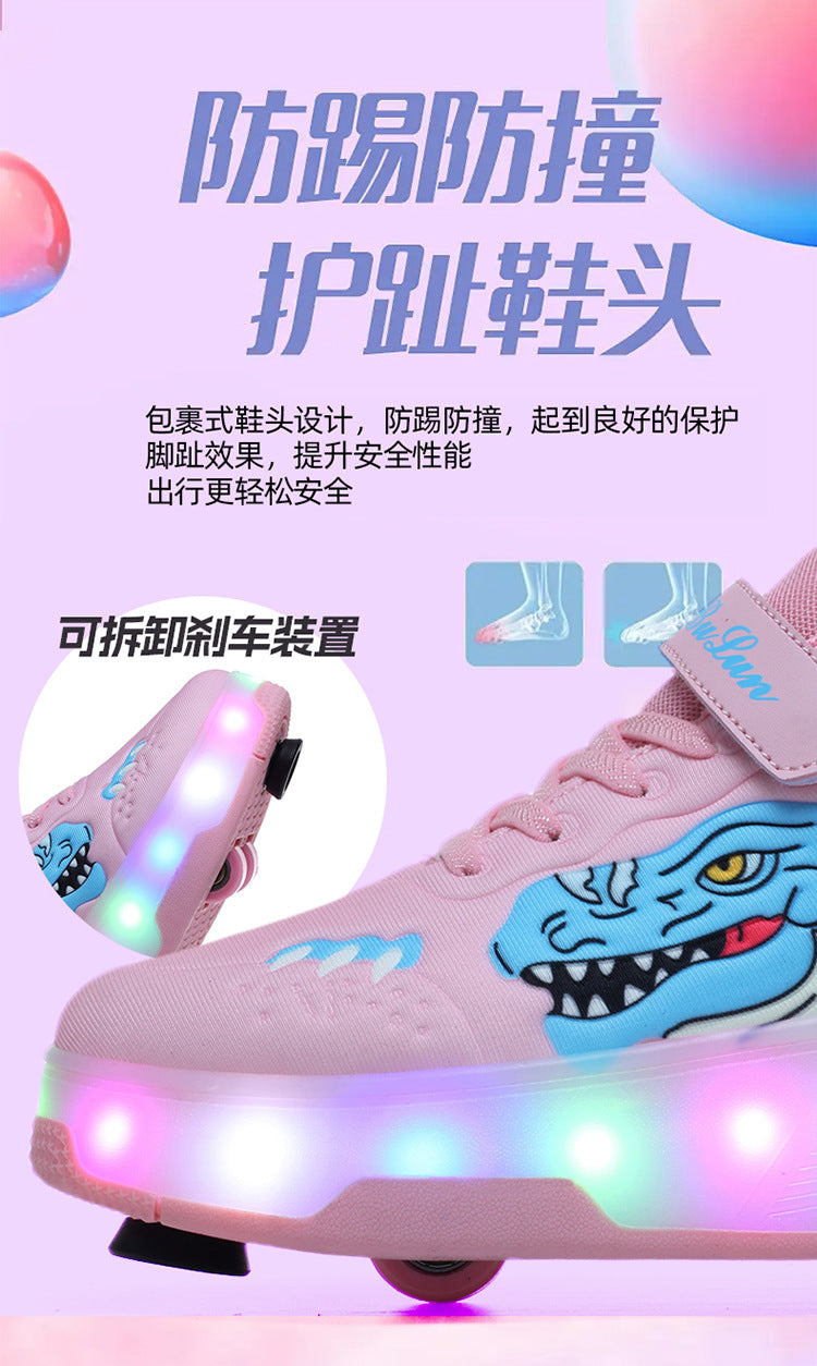 Factory Direct Sale Children's Light-Up Roller Shoes with Double Wheels, Invisible Student Roller Skates with Wheels for Walking, Suitable for Girls