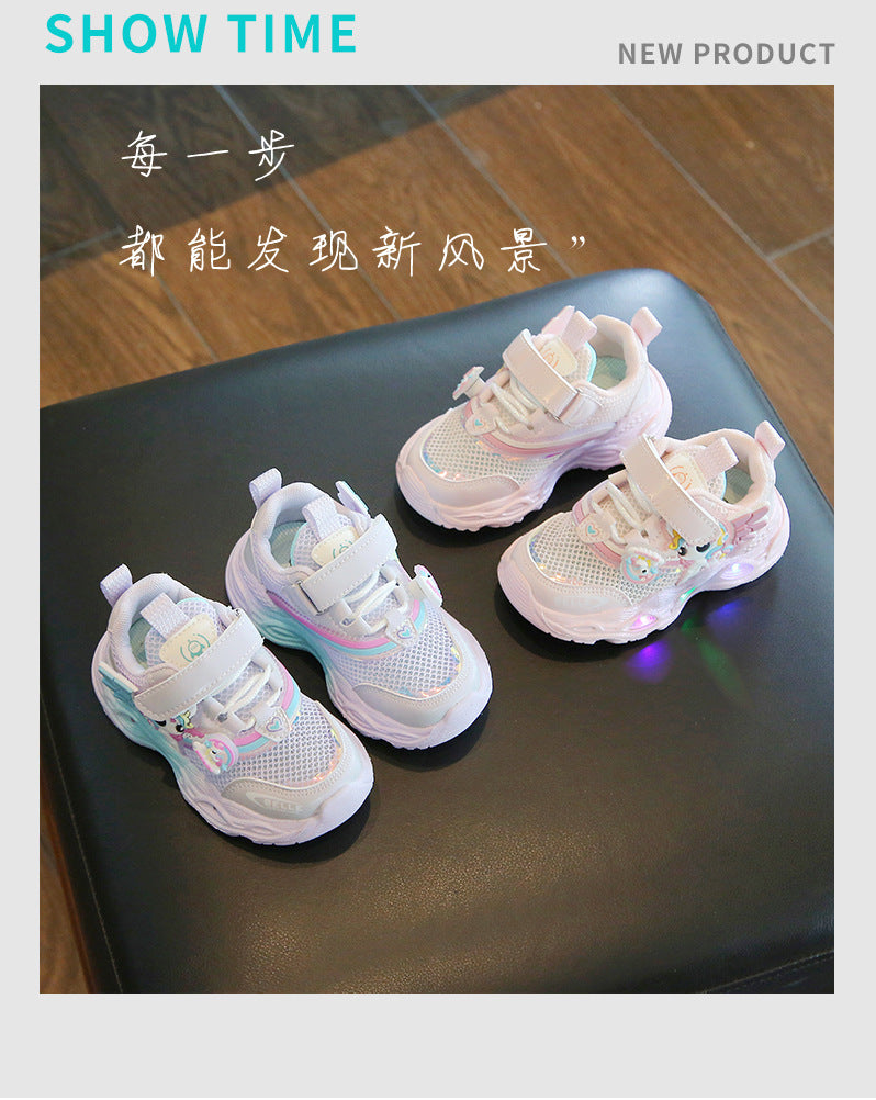 girls shoes with lights cartoon mesh fashion hook and loop sneaker for children