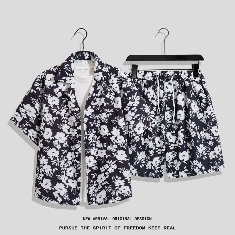 Men's Ins Summer Loose Short-Sleeved Shorts Suit Trendy and Handsome Beach Floral Couple Clothes Hawaiian Style Shirt