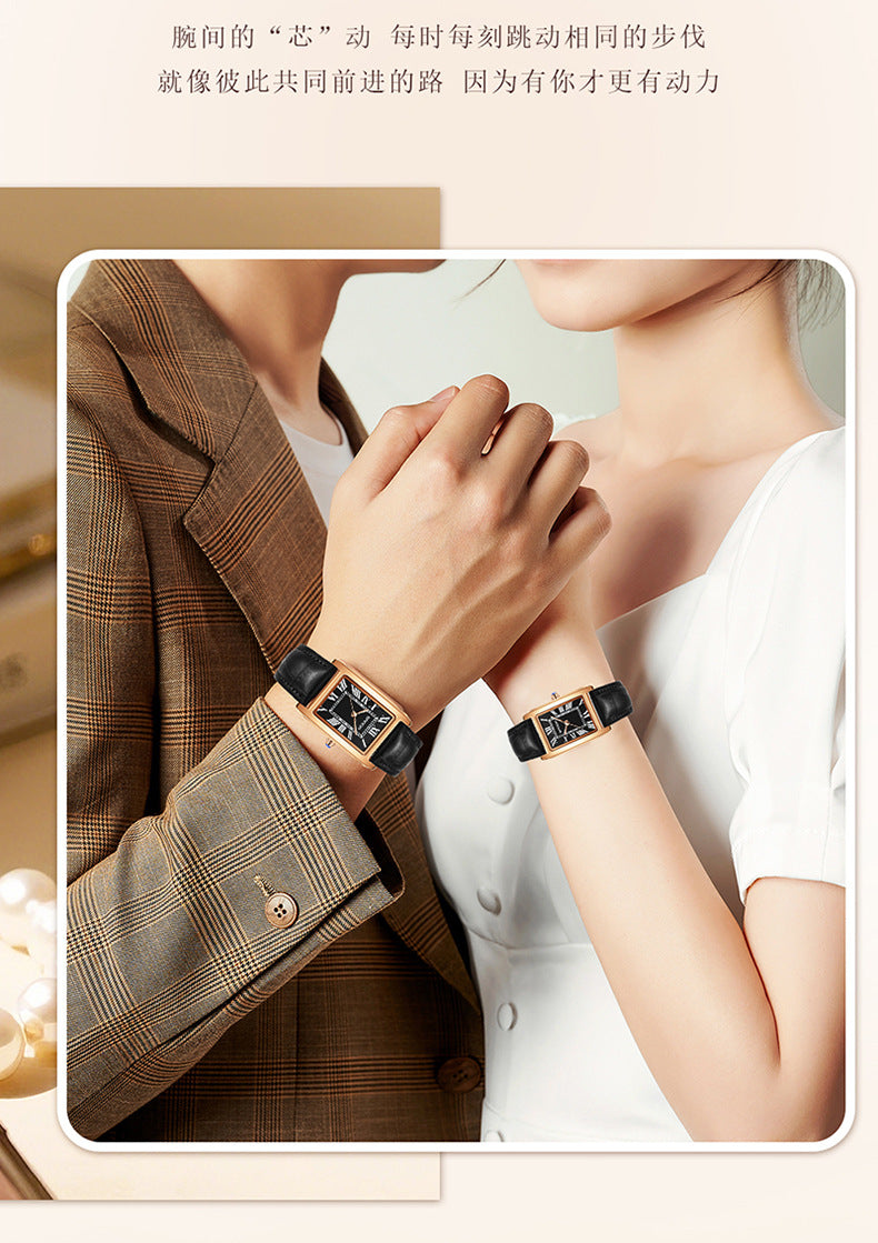 Sanda Live Hot Couple Watch Vintage Square Quartz Watch Waterproof Roman Scale Men's and Women's Watches