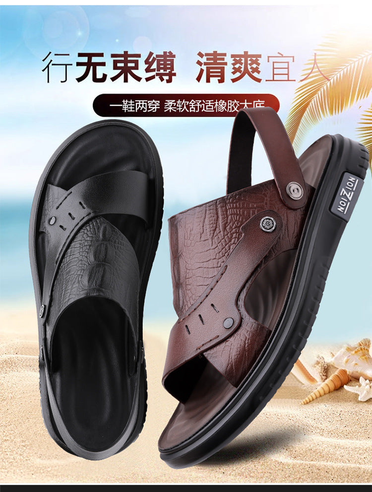 Men's Sandals 2025 New Summer Soft Sole Leather Sandals Anti-Slip Beach Shoes Dual-Purpose Outerwear Sandals and Slippers for Men