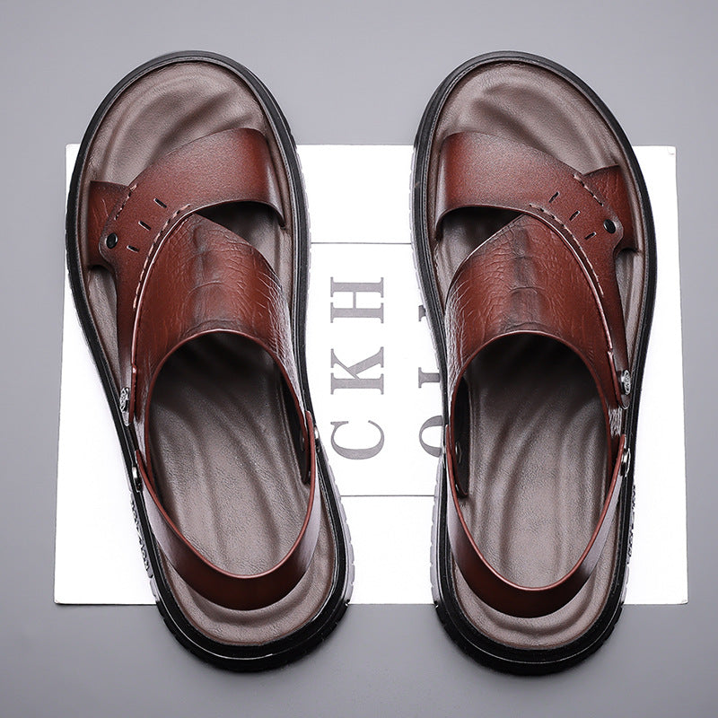 Men's Sandals 2025 New Summer Soft Sole Leather Sandals Anti-Slip Beach Shoes Dual-Purpose Outerwear Sandals and Slippers for Men