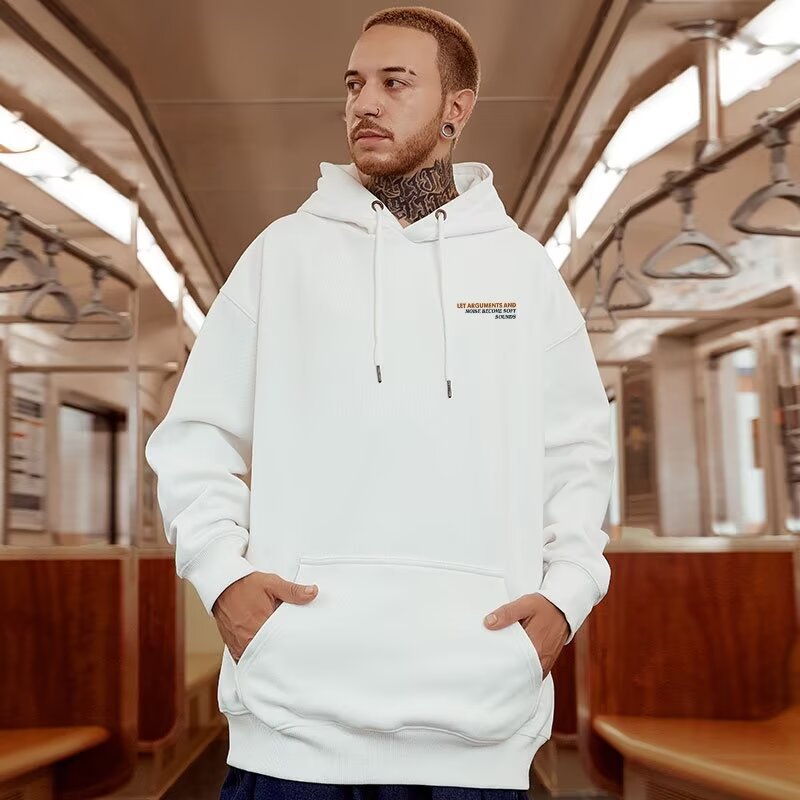 Men's Trendy Cartoon Bear Hooded Sweatshirt Autumn and Winter Men's Fashion Oversize American Style Trendy Brand Sweatshirt for Big Guys