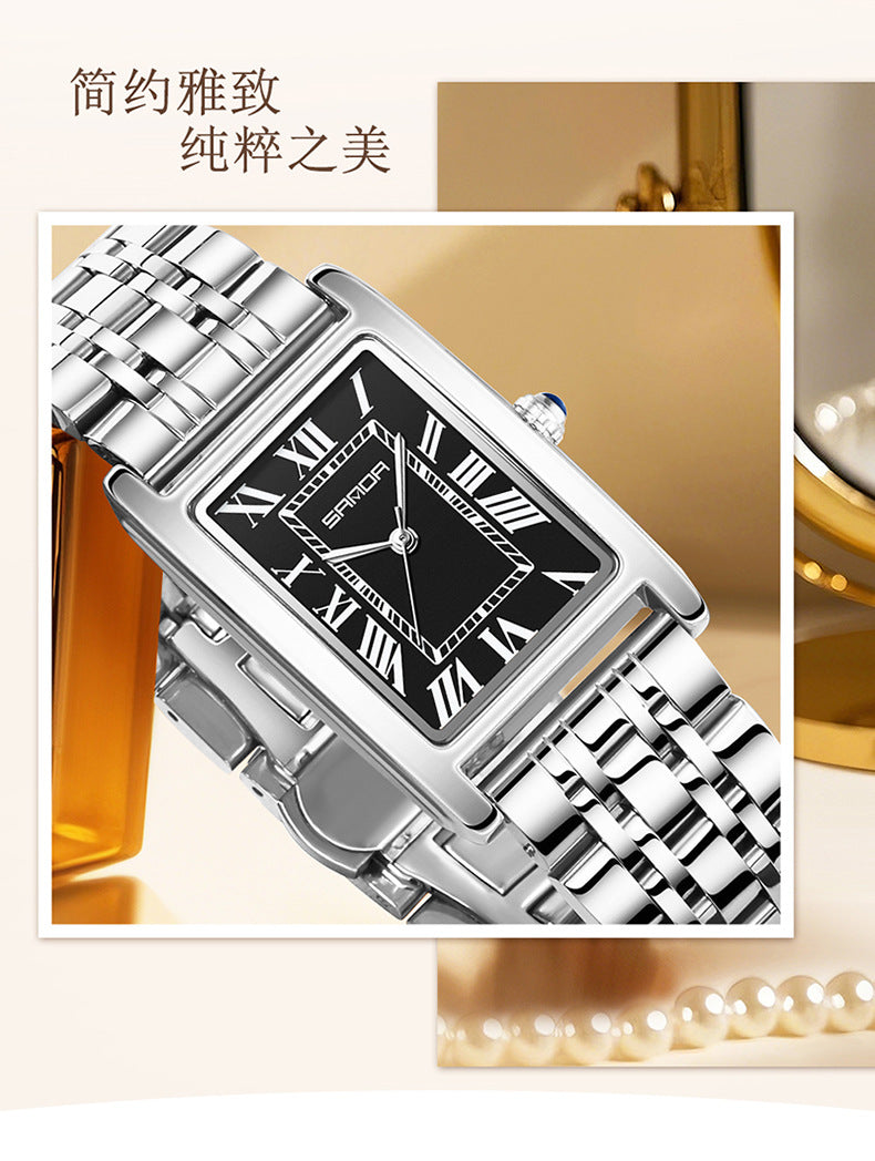 Sanda Live Hot Couple Watch Vintage Square Quartz Watch Waterproof Roman Scale Men's and Women's Watches
