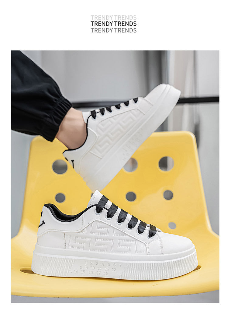 Men's Shoes New White Shoes Men's All-match Breathable Thick-soled Heightened Casual Sports Running Board Shoes Waterproof for Male Students