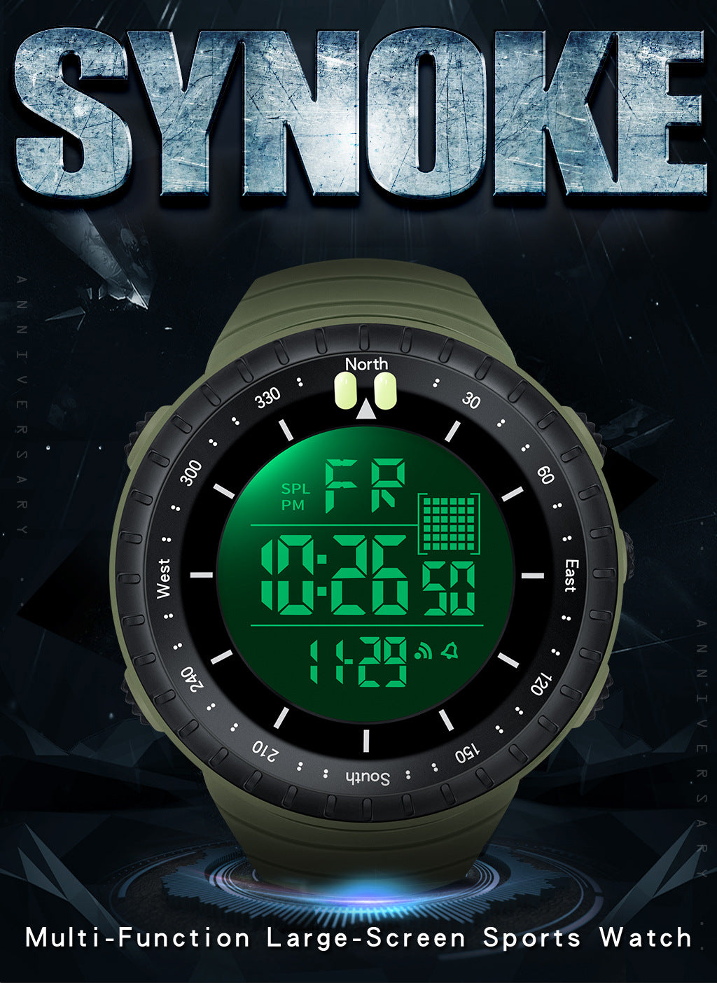 Synoke Sports Electronic Watch Outdoor Mountaineering Multi-Functional Luminous Waterproof Large Dial Fashionable Commuter Watch