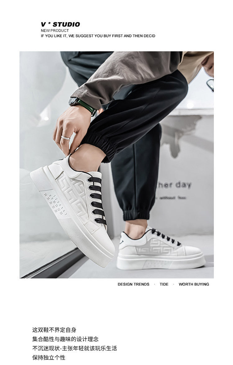 Men's Shoes New White Shoes Men's All-match Breathable Thick-soled Heightened Casual Sports Running Board Shoes Waterproof for Male Students