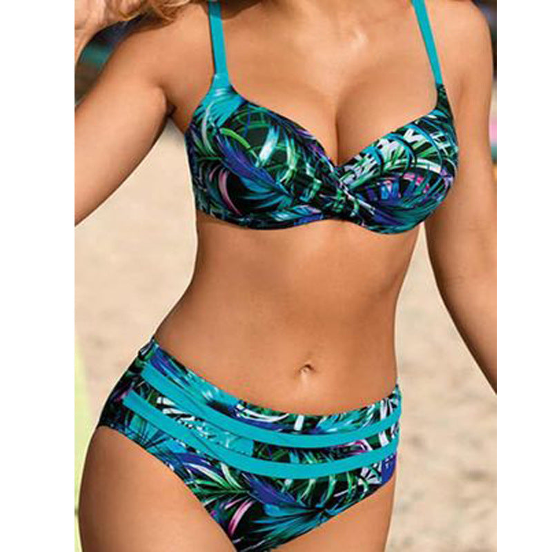 2026 New Hot-Selling European and American Amazon Sexy Rhinestone Printed Two-Piece Bikini Swimsuit