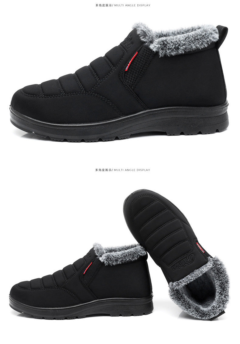 Old Beijing cloth shoes men's cotton shoes winter fleece-lined warm middle-aged and elderly dad shoes waterproof non-slip old men's cotton boots
