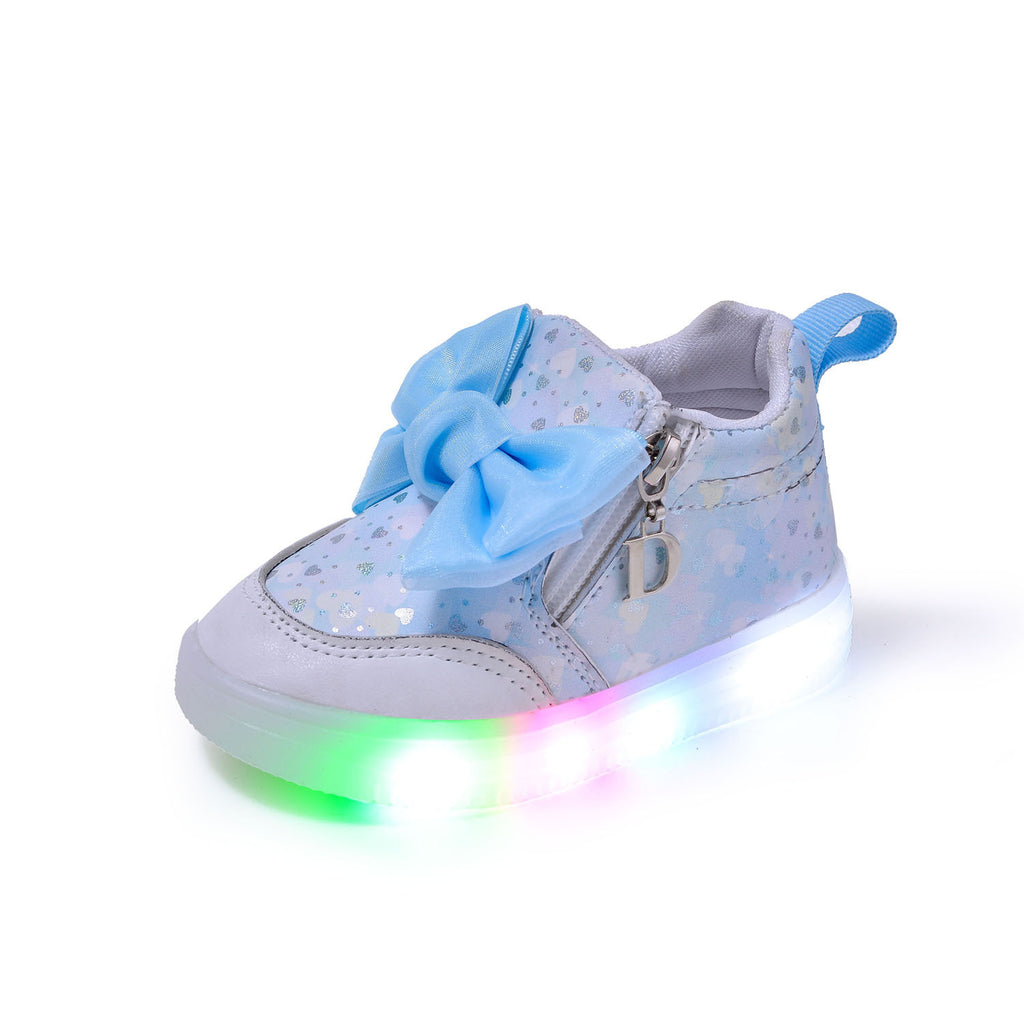 Spring and Autumn New Girls Princess LED Lighting Small and Medium Girls Casual Bow Sports Soft Sole Shoes Factory Outlet