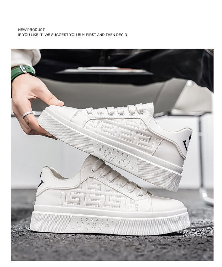 Men's Shoes New White Shoes Men's All-match Breathable Thick-soled Heightened Casual Sports Running Board Shoes Waterproof for Male Students