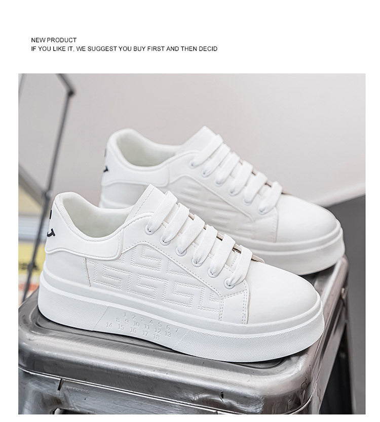 Men's Shoes New White Shoes Men's All-match Breathable Thick-soled Heightened Casual Sports Running Board Shoes Waterproof for Male Students