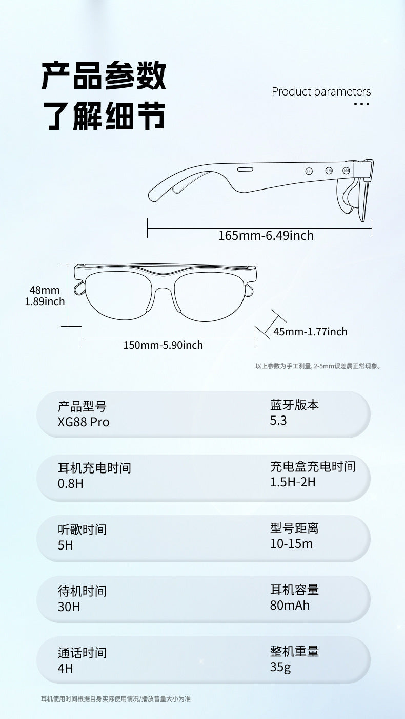 Cross Border XG88PRO Wireless Bluetooth Glasses Headset 5.3 Stereo OWS Bluetooth Headset Riding Sunglasses