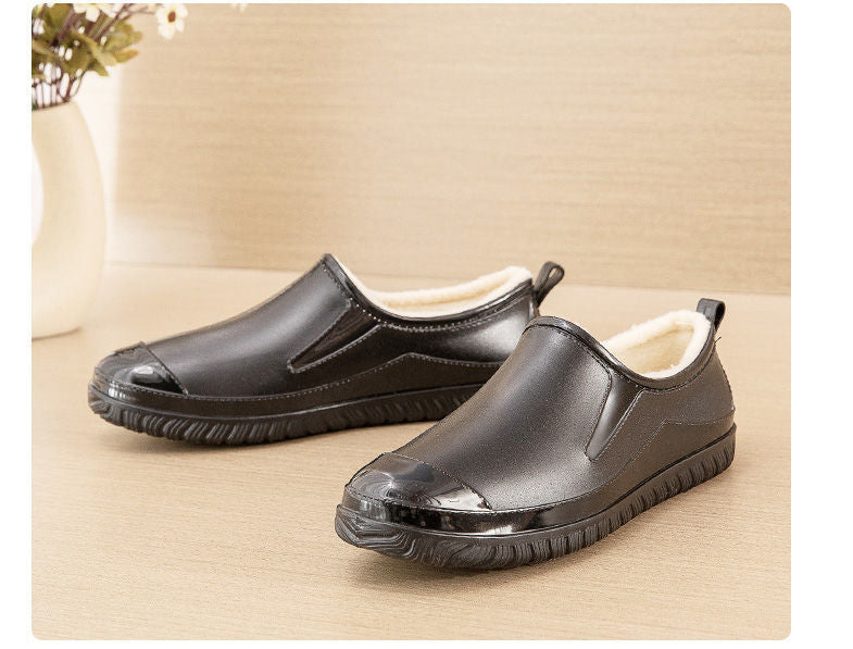 Thickened New Rain Boots Women's Four Seasons Yuanbao Shallow Water Shoes Middle-aged Short Tube Waterproof Non-slip fleece-lined Warm Rubber Rain Boots