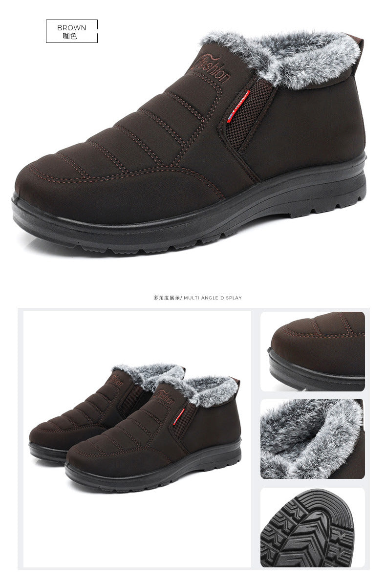 Old Beijing cloth shoes men's cotton shoes winter fleece-lined warm middle-aged and elderly dad shoes waterproof non-slip old men's cotton boots