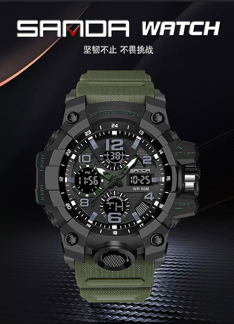 Sanda Hot-Selling Watch Korean Version Student Party Multi-Functional Waterproof Alarm Clock Electronic Watch Cool Dual Display Luminous Sports Watch