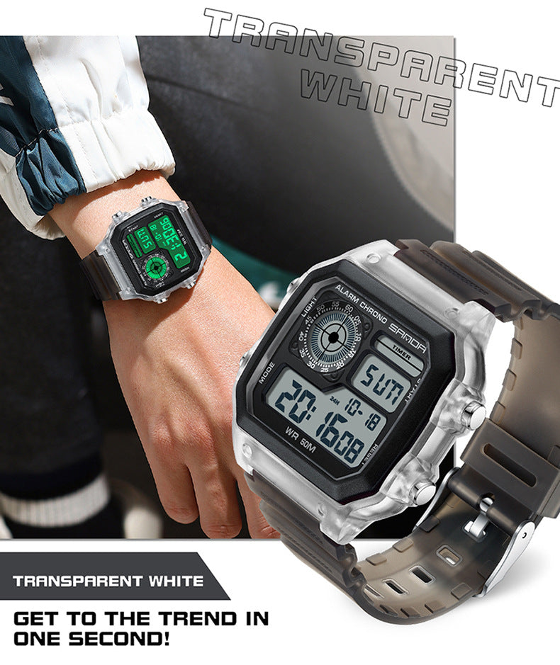 🔥🔥🔥🔥 Luminous Waterproof Alarm Watch Simple Transparent Sports Watch