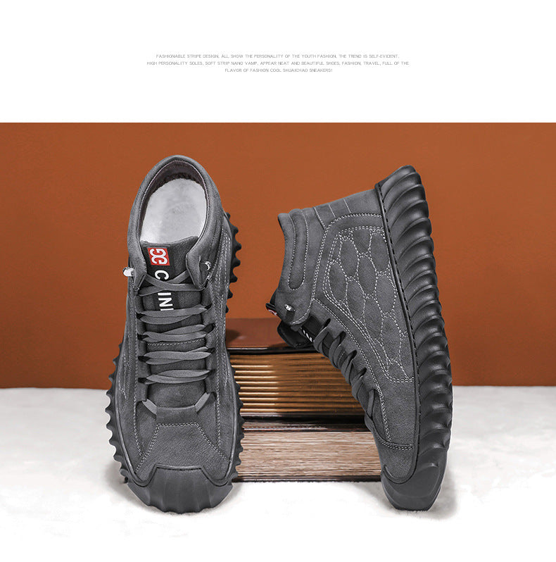 Men's Shoes 2024 New Winter Large Cotton Shoes Men's fleece-lined Warm Fur One Non-slip Dad's Cotton Leather Shoes High-top Shoes