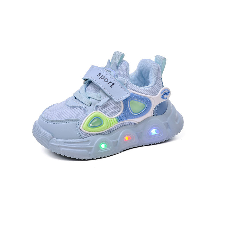 Spring and Autumn New Children's Luminous Mesh Shoes Men's and Women's Baby Shoes Lights Soft Sole Children's Velcro Casual sneaker Trendy
