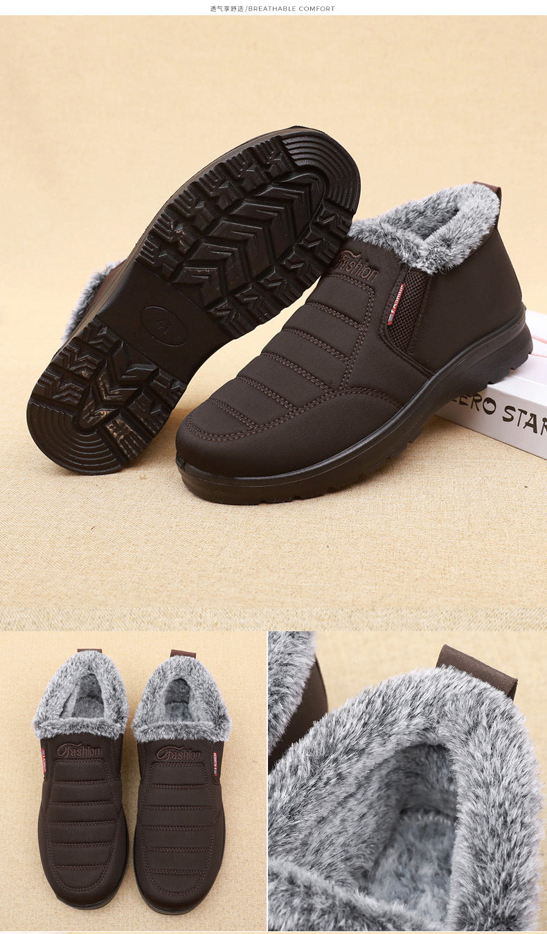 Old Beijing cloth shoes men's cotton shoes winter fleece-lined warm middle-aged and elderly dad shoes waterproof non-slip old men's cotton boots