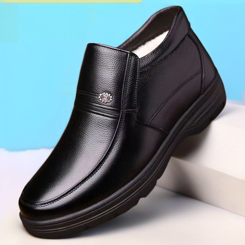 2025 New Dad Shoes Non-Slip Elderly Leather Shoes High-Top Cotton Shoes Men's Winter Middle-Aged and Elderly Winter Warm Cotton Boots