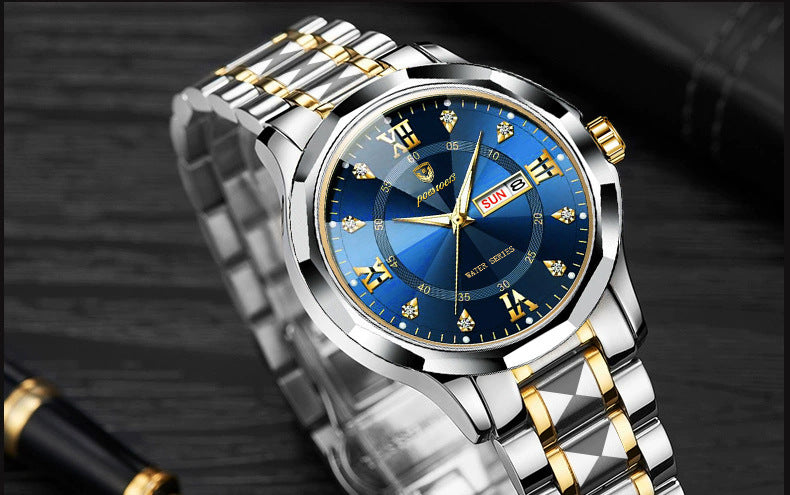 men's watch butterfly buckle steel belt luminous waterproof calendar Diamond