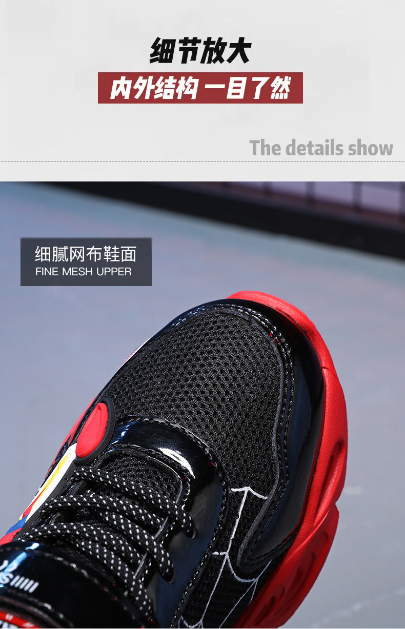Boys' Shoes Anti-Slip Mid-Leat Running Shoes Leather with Lights Spider-Man Children's Sports Shoes Autumn Lightweight