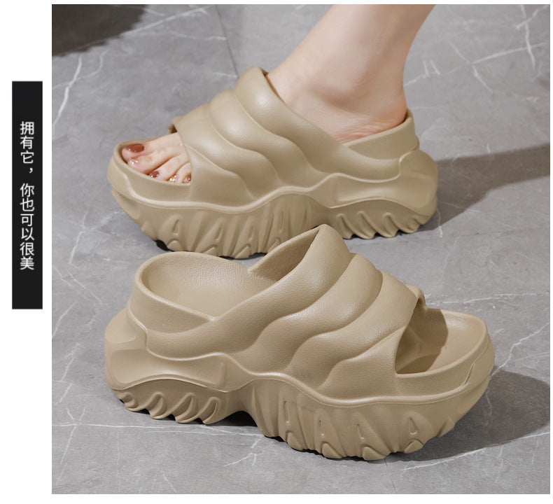 New Summer Thick Bottom High Heel Wedge Slippers for Outer Wear Slippers with High Height Skinny Lazy Slim Slippers