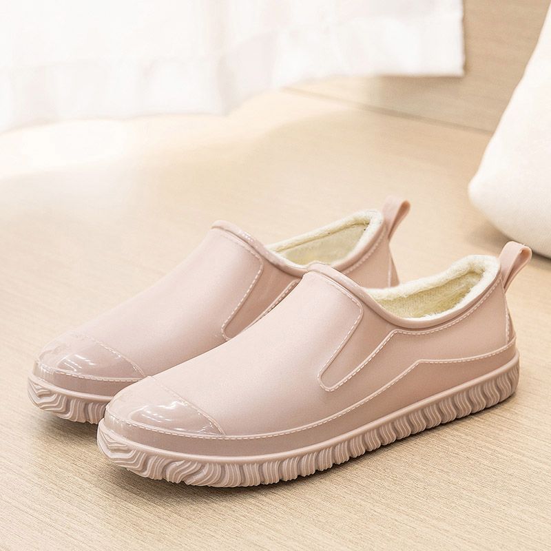 Thickened New Rain Boots Women's Four Seasons Yuanbao Shallow Water Shoes Middle-aged Short Tube Waterproof Non-slip fleece-lined Warm Rubber Rain Boots