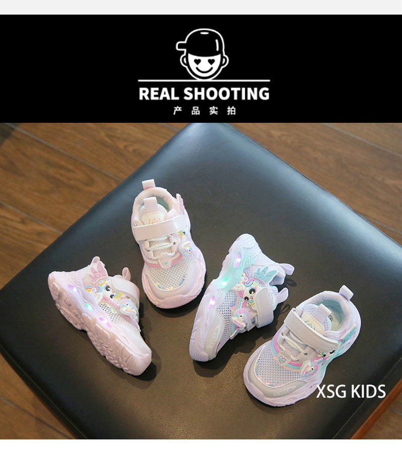girls shoes with lights cartoon mesh fashion hook and loop sneaker for children